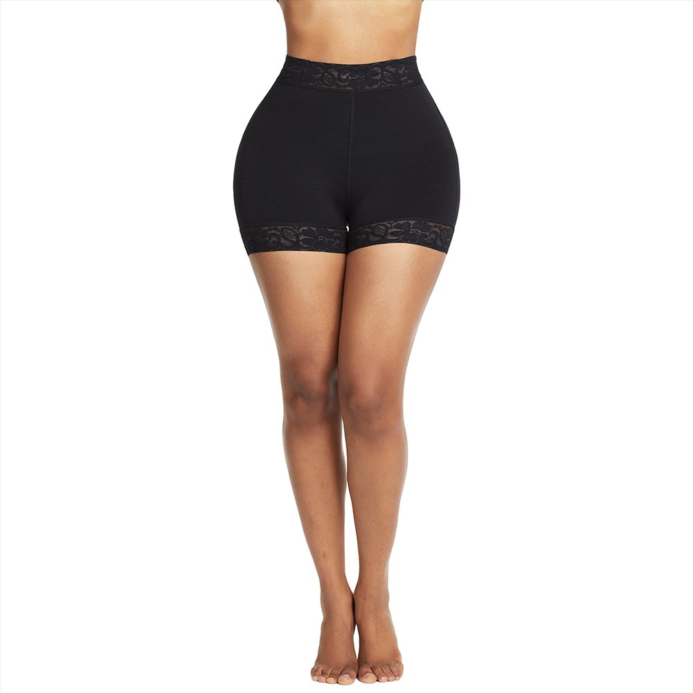 Mid-Waist Lace Shorts - Black Tummy Shaper