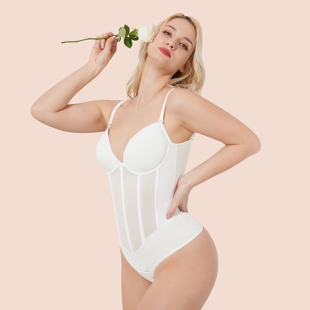 White Compression Shapewear with 5 Steel Bones