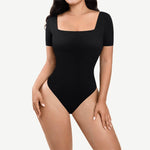 Load image into Gallery viewer, Squared Half Sleeves Tummy Control Bodysuit
